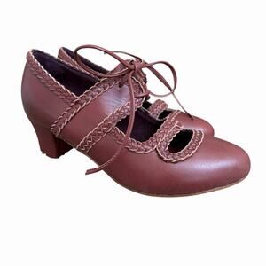 Bali Elf Maroon Leather Mary Jane Oxford Heels Size 8.5 NWOB